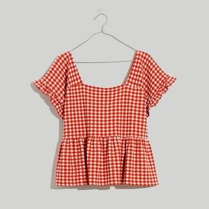 NEW Madewell Gingham Knit Ruffle-Hem Top Large